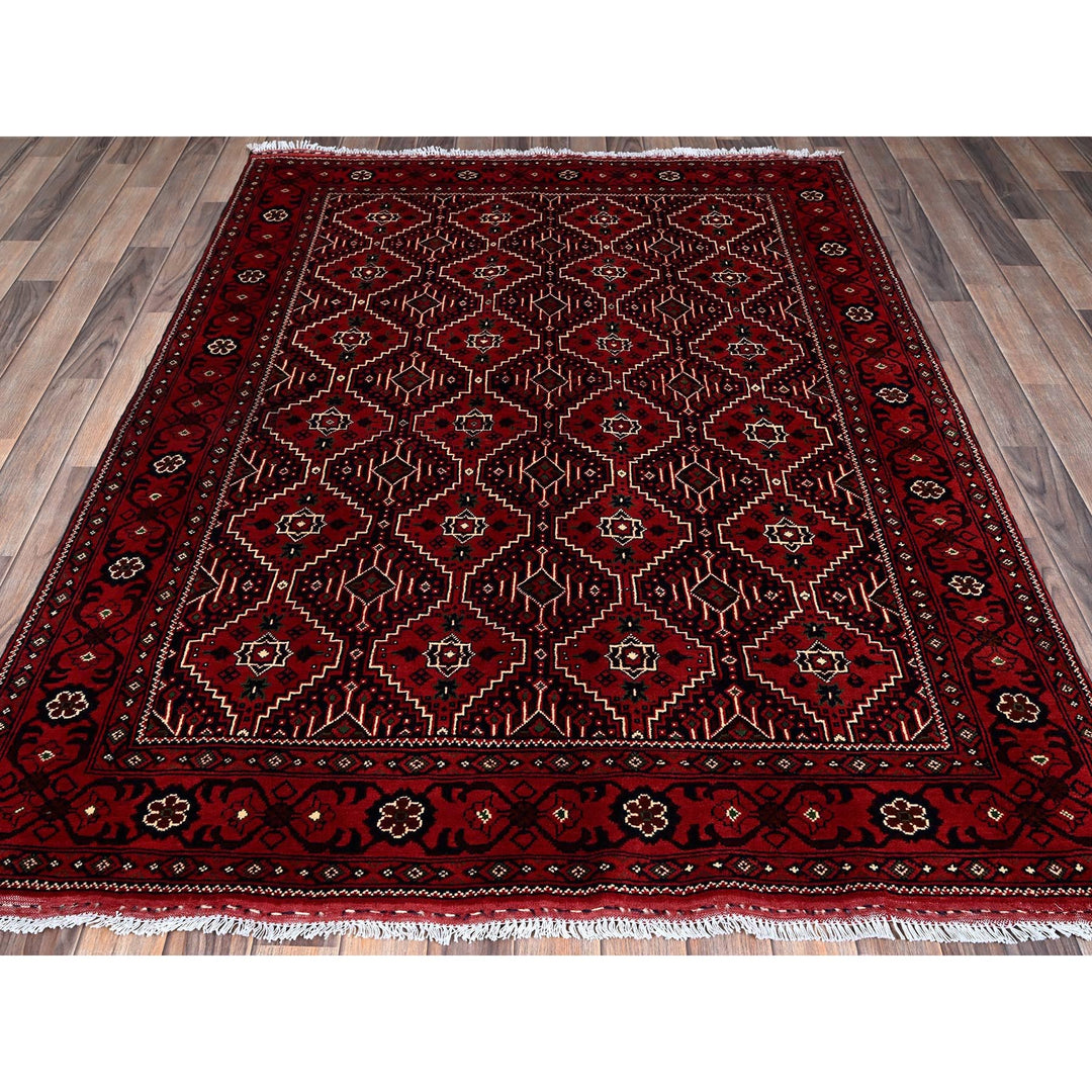 4'11" x 6'7" New Hand Knotted Red Wool Rectangle Oriental Rug - MOA102655