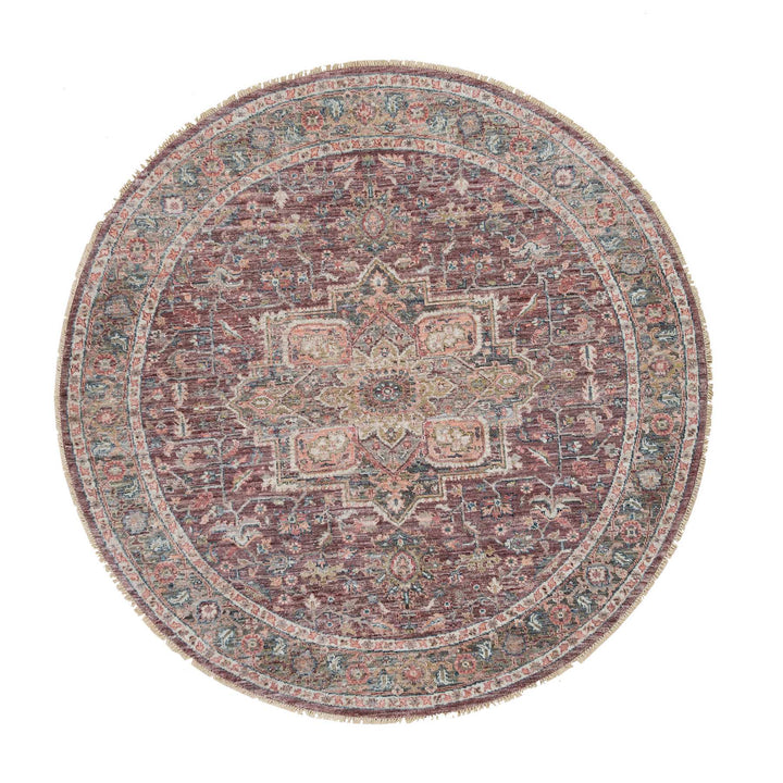 8'0" x 8'0" New Hand Knotted Red Wool Round Oriental Rug - MOA10265612