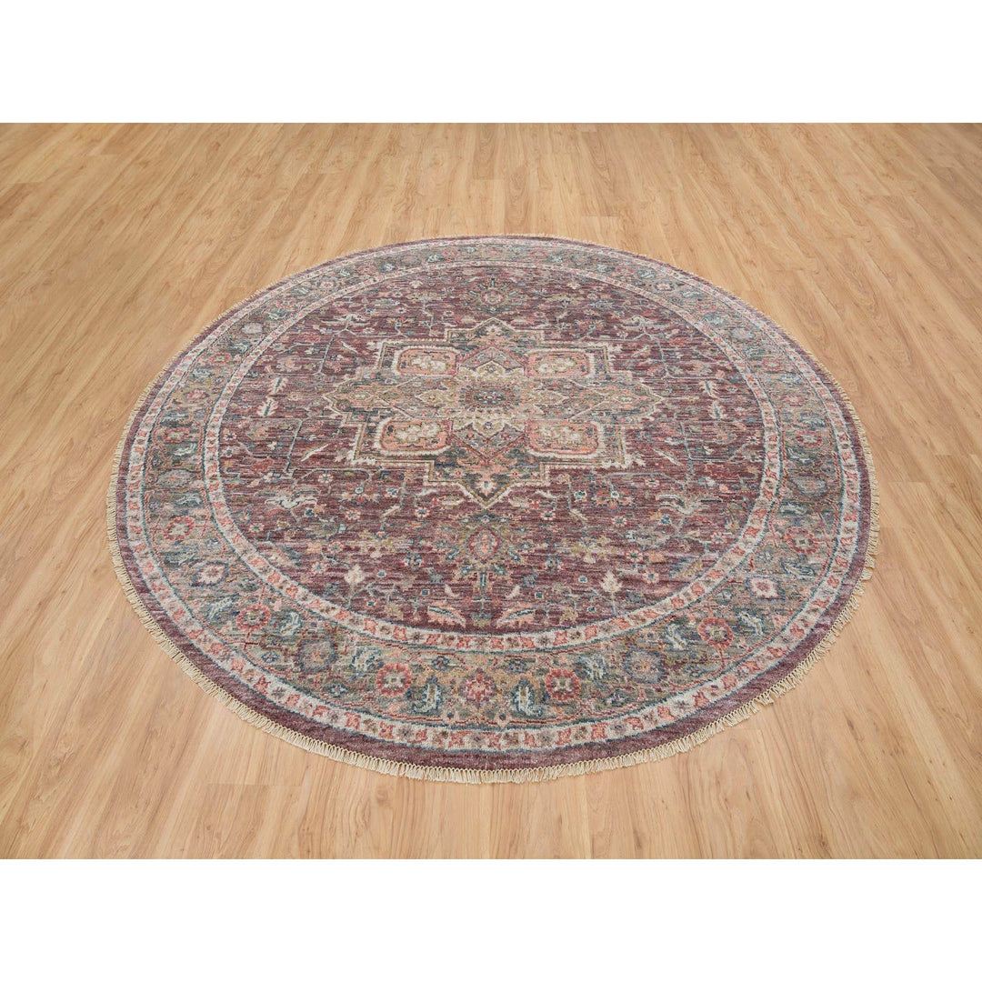 8'0" x 8'0" New Hand Knotted Red Wool Round Oriental Rug - MOA10265612