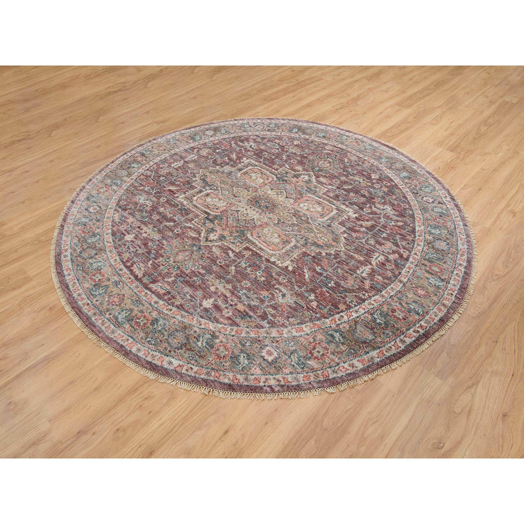 8'0" x 8'0" New Hand Knotted Red Wool Round Oriental Rug - MOA10265612