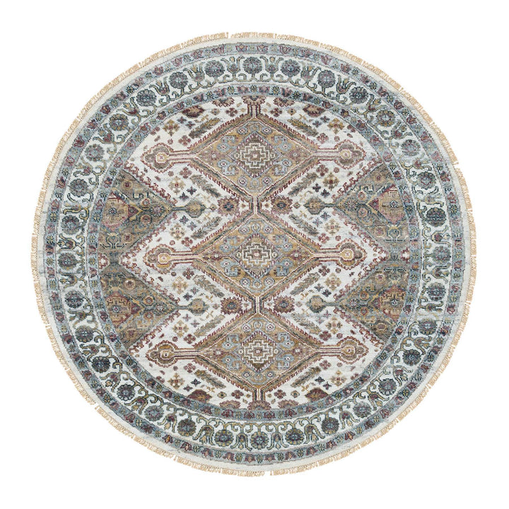 5'10" x 5'10" New Hand Knotted Ivory Wool Round Oriental Rug - MOA10265615