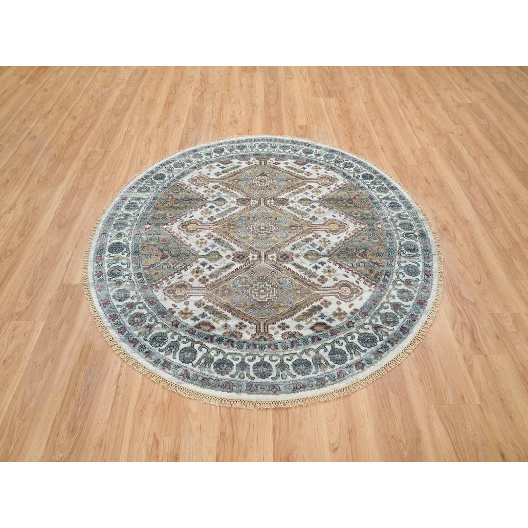 5'10" x 5'10" New Hand Knotted Ivory Wool Round Oriental Rug - MOA10265615