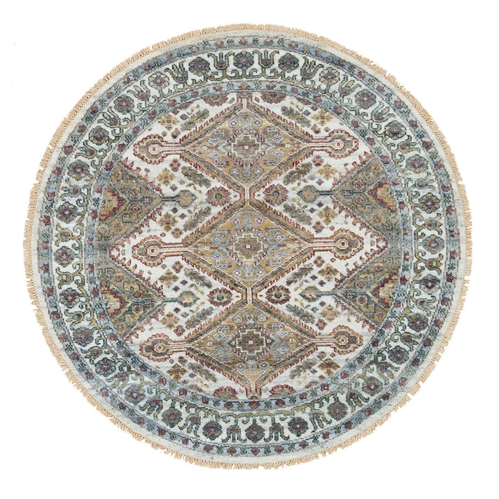 5'0" x 5'0" New Hand Knotted Ivory Cotton Round Oriental Rug - MOA10265616