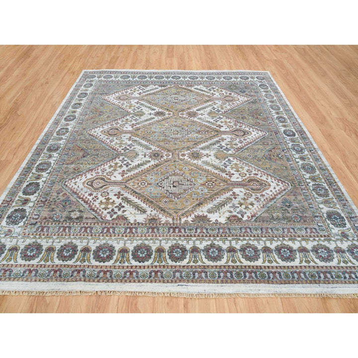 9'10" x 10'0" New Hand Knotted Ivory Wool Square Oriental Rug - MOA10265618