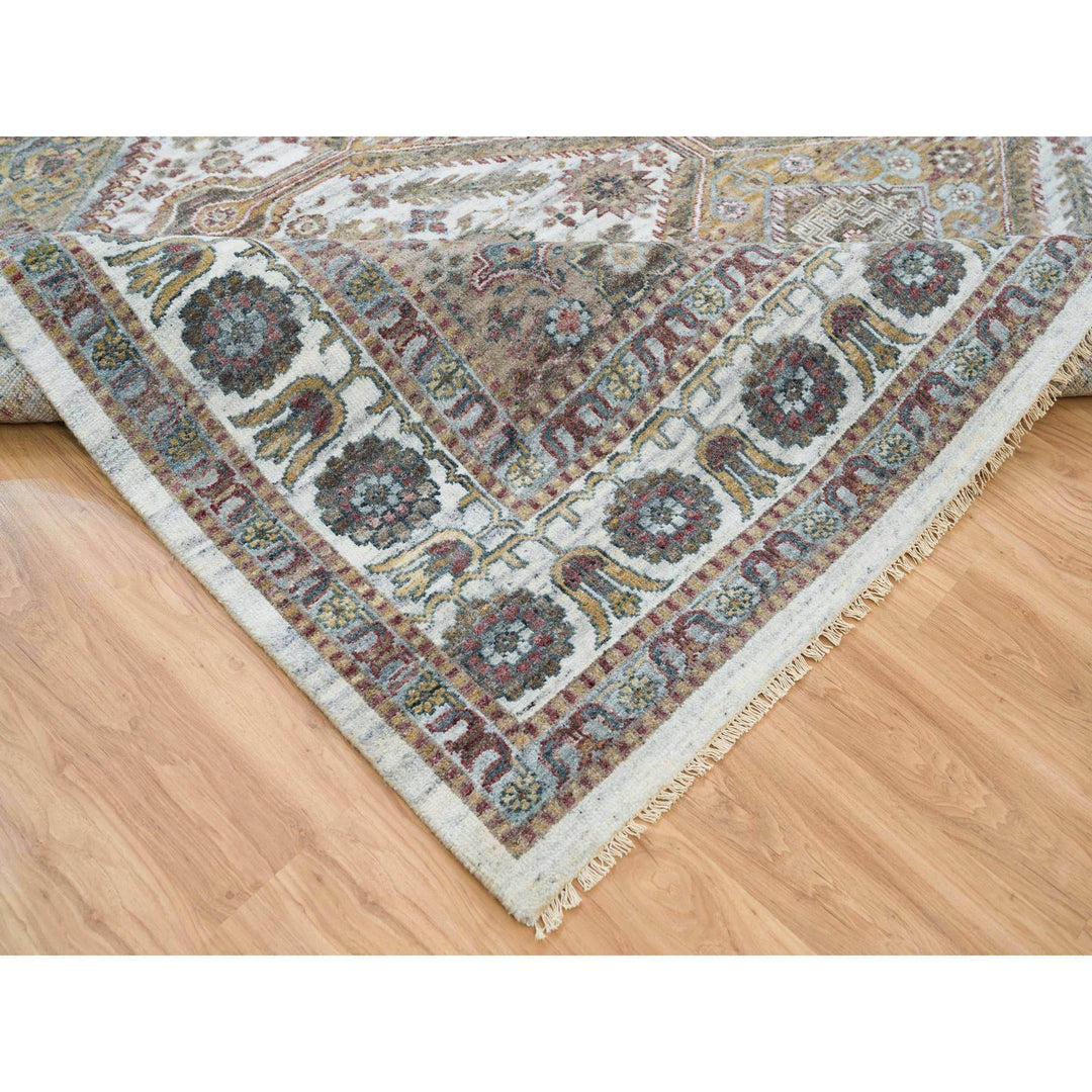 9'10" x 10'0" New Hand Knotted Ivory Wool Square Oriental Rug - MOA10265618