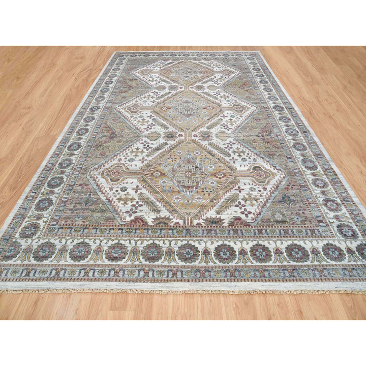 12'0" x 17'10" New Hand Knotted Ivory Wool Rectangle Oriental Rug - MOA10265621