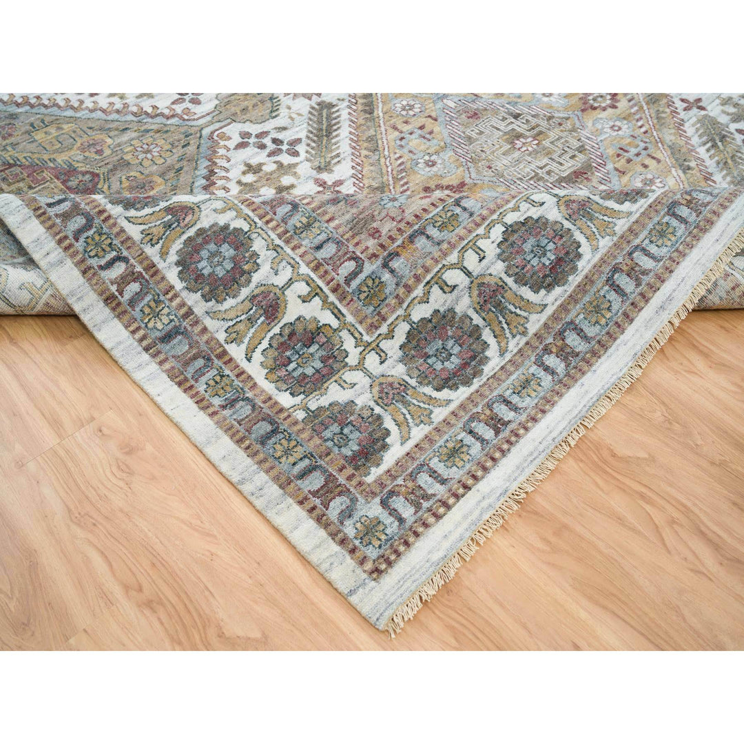 12'0" x 17'10" New Hand Knotted Ivory Wool Rectangle Oriental Rug - MOA10265621