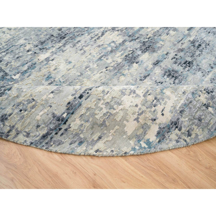 11'6" x 11'6" New Hand Knotted Blue Wool & Silk Round Oriental Rug - MOA10265635