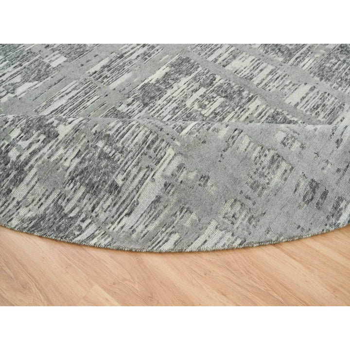 10'1" x 10'1" New Hand Knotted Grey Wool Round Oriental Rug - MOA10265640