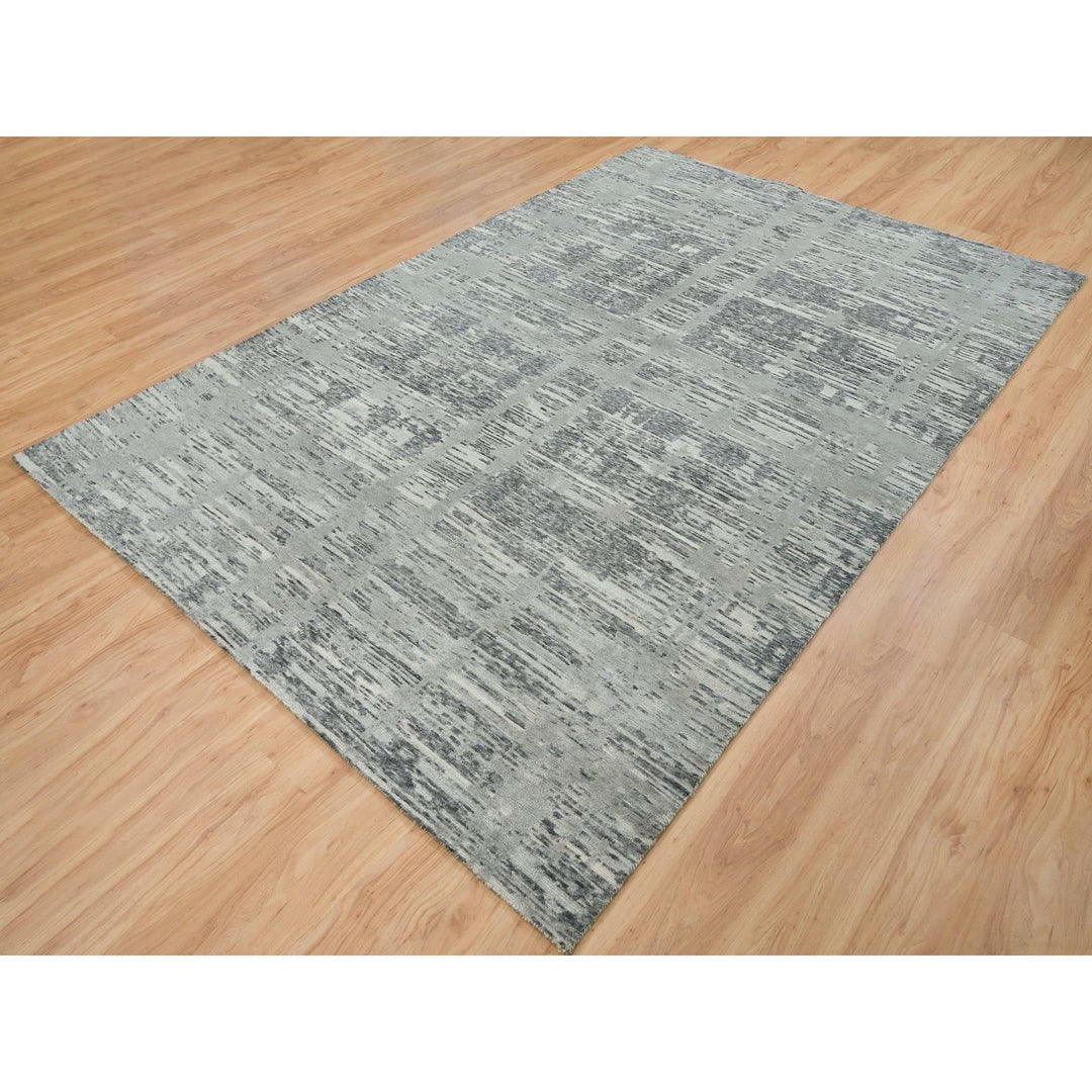 6'1" x 9'2" New Hand Knotted Grey Wool Rectangle Oriental Rug - MOA10265643