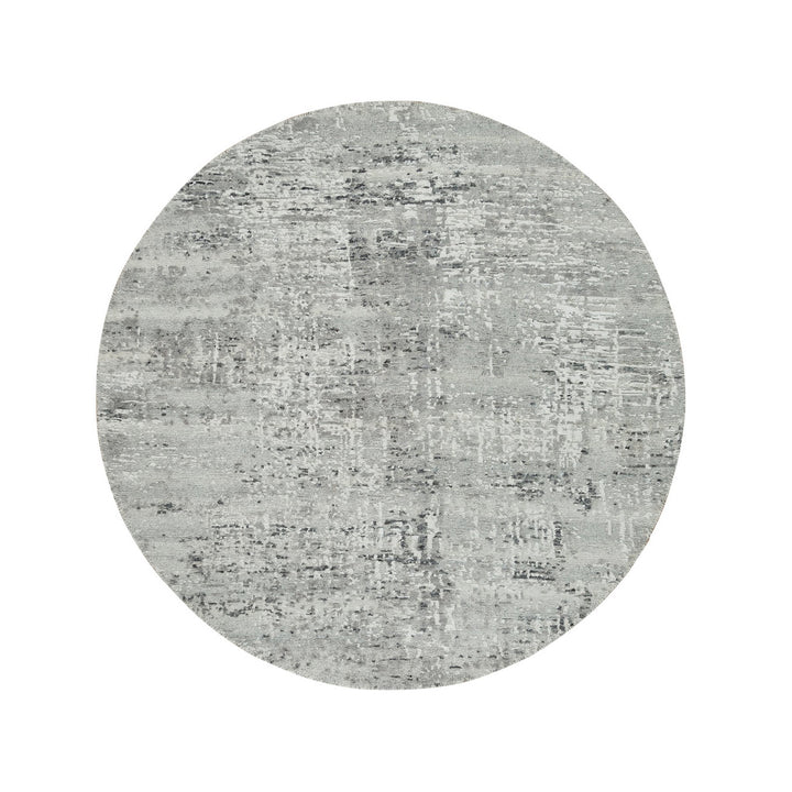 4'10" x 4'10" New Hand Knotted Grey Cotton Round Oriental Rug - MOA10265651