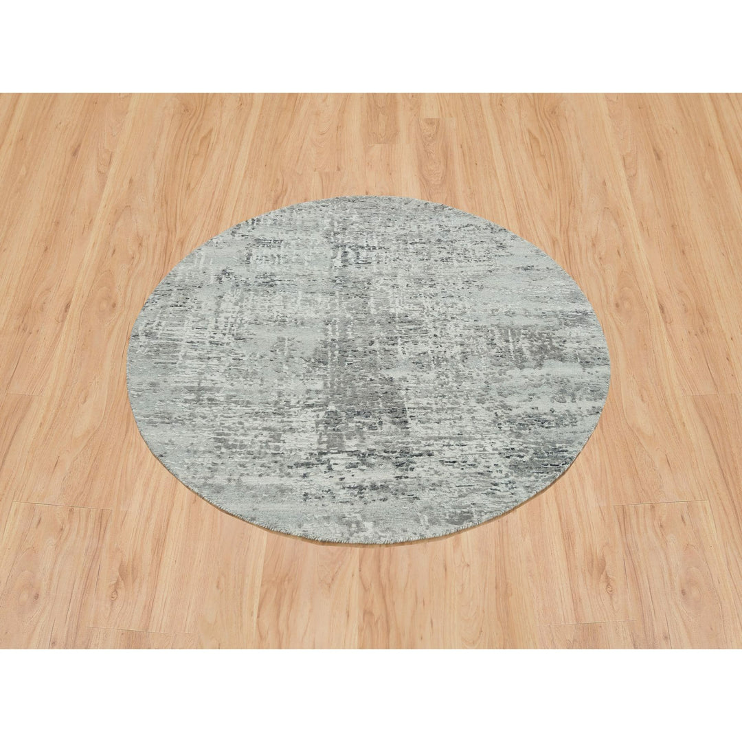 4'10" x 4'10" New Hand Knotted Grey Cotton Round Oriental Rug - MOA10265651