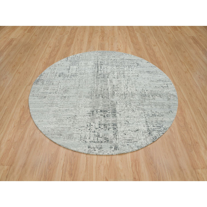 6'1" x 6'1" New Hand Knotted Grey Wool Round Oriental Rug - MOA10265653