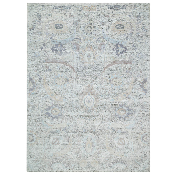 10'0" x 14'3" New Hand Knotted Ivory Wool & Silk Rectangle Oriental Rug - MOA10265672