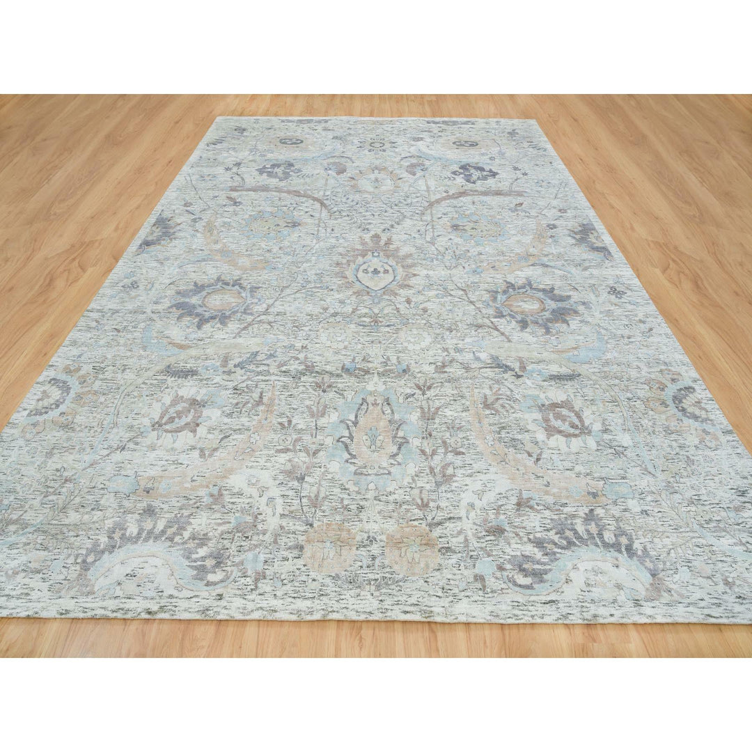 10'0" x 14'3" New Hand Knotted Ivory Wool & Silk Rectangle Oriental Rug - MOA10265672