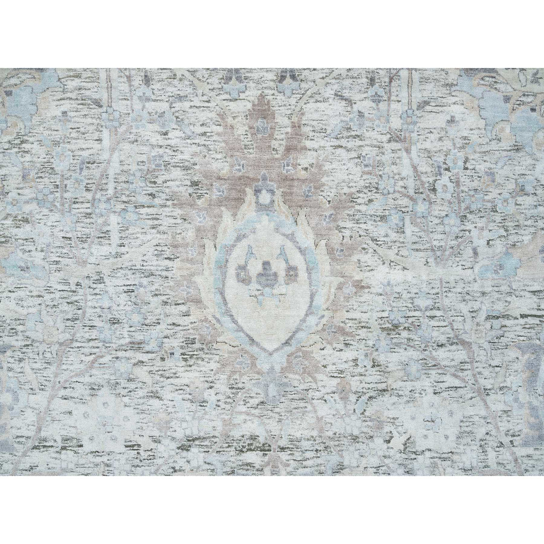 10'0" x 14'3" New Hand Knotted Ivory Wool & Silk Rectangle Oriental Rug - MOA10265672