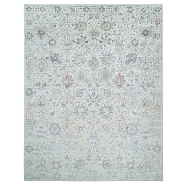 12'0" x 15'5" New Hand Knotted Ivory Wool & Silk Rectangle Oriental Rug - MOA10265683