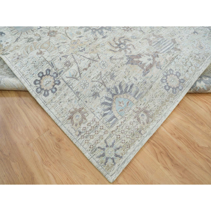 12'0" x 15'5" New Hand Knotted Ivory Wool & Silk Rectangle Oriental Rug - MOA10265683