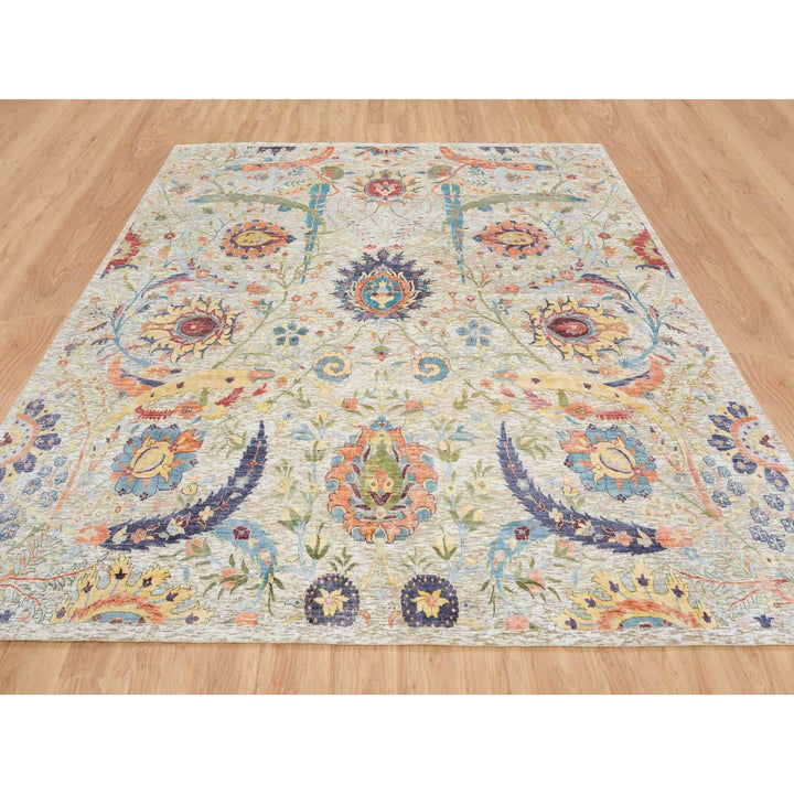 10'3" x 10'4" New Hand Knotted Beige Wool & Silk Square Oriental Rug - MOA10265687