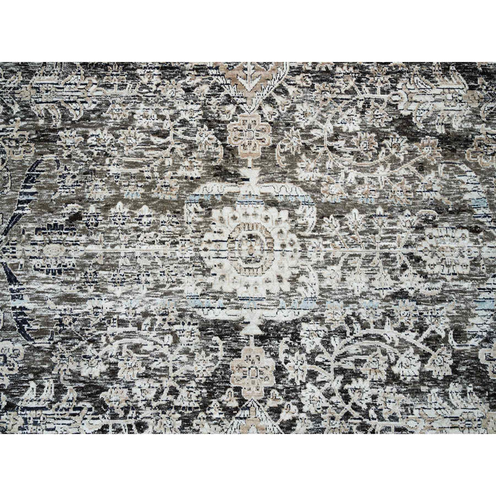 11'9" x 12'3" New Hand Knotted Grey Wool & Silk Square Oriental Rug - MOA10265689