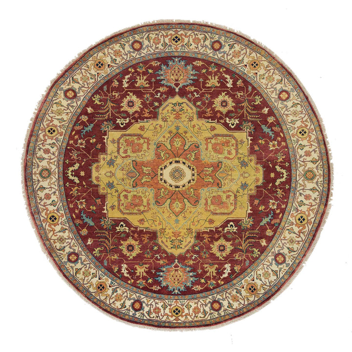 8'1" x 8'1" New Hand Knotted Red Cotton Round Oriental Rug - MOA10265706