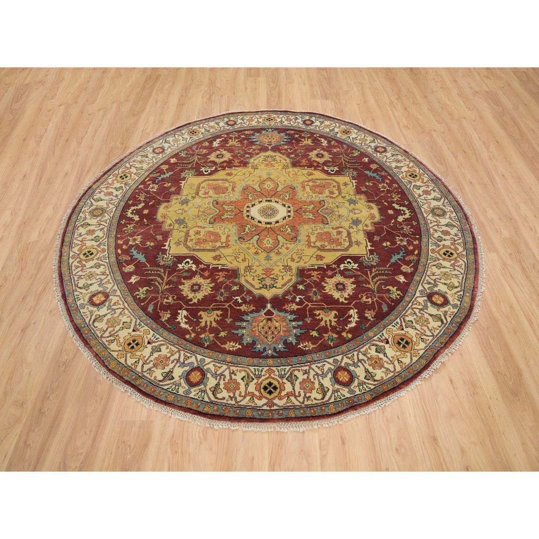 8'1" x 8'1" New Hand Knotted Red Cotton Round Oriental Rug - MOA10265706