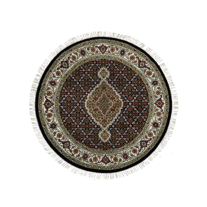 3'3" x 3'3" New Hand Knotted Black Cotton Round Oriental Rug - MOA10265783