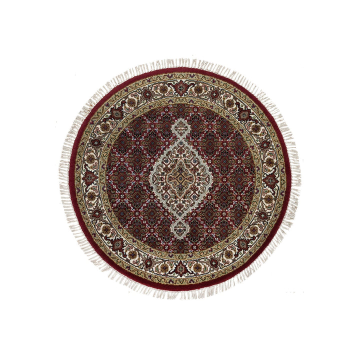 3'4" x 3'4" New Hand Knotted Red Wool Round Oriental Rug - MOA10265785