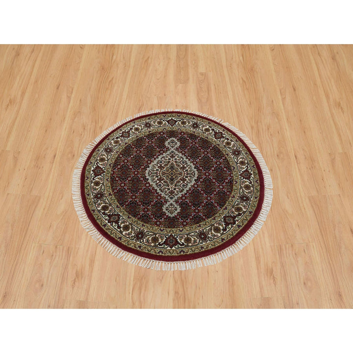 3'4" x 3'4" New Hand Knotted Red Wool Round Oriental Rug - MOA10265785