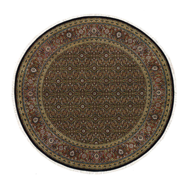 8'0" x 8'0" New Hand Knotted Black Cotton Round Oriental Rug - MOA10265799