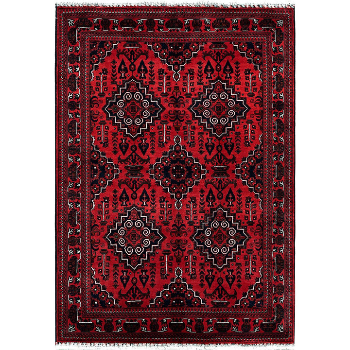 5'0" x 7'0" New Hand Knotted Red Wool Rectangle Oriental Rug - MOA102657