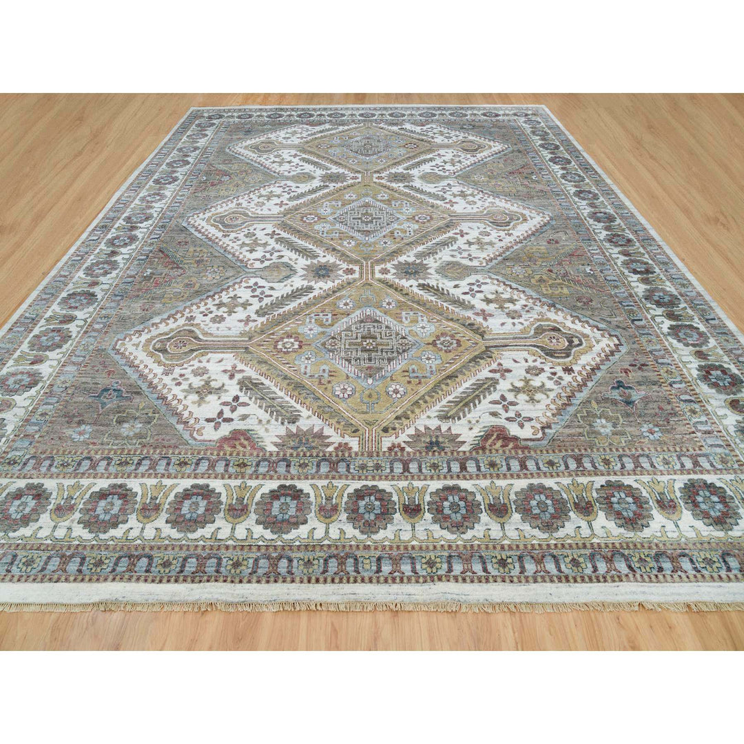 13'8" x 17'9" New Hand Knotted Ivory Wool Rectangle Oriental Rug - MOA10265817