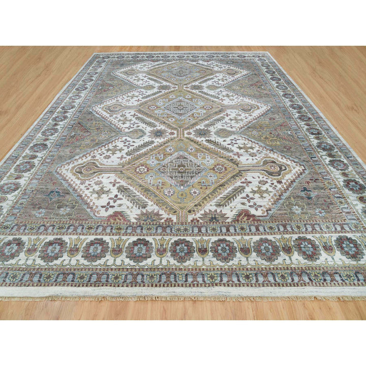 13'8" x 17'9" New Hand Knotted Ivory Wool Rectangle Oriental Rug - MOA10265817