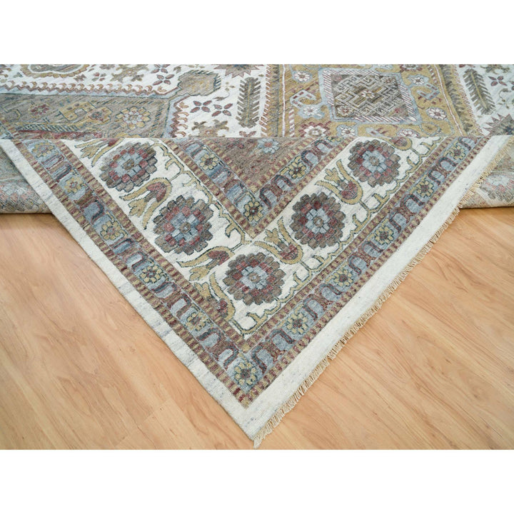 13'8" x 17'9" New Hand Knotted Ivory Wool Rectangle Oriental Rug - MOA10265817