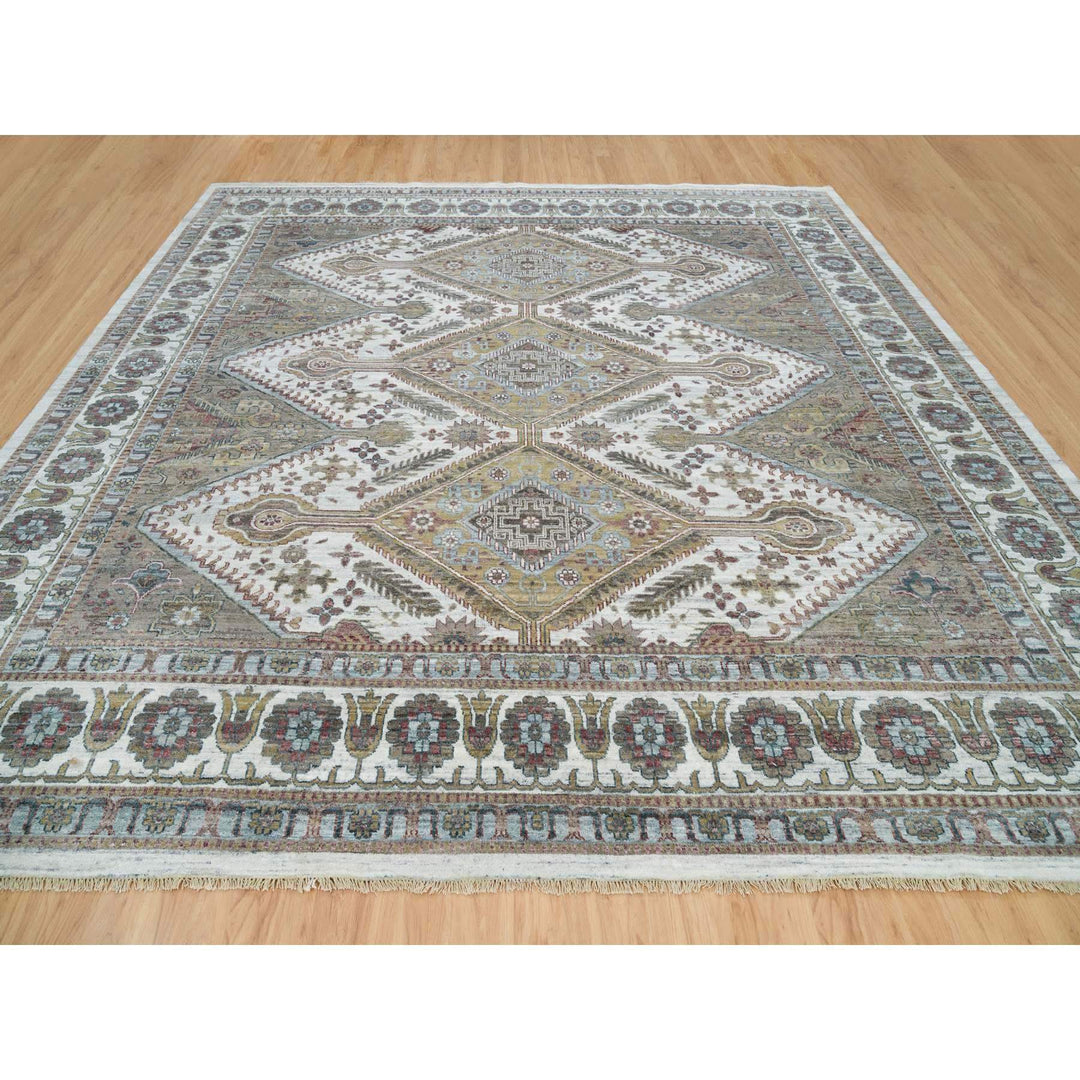 13'11" x 13'11" New Hand Knotted Ivory Cotton Square Oriental Rug - MOA10265819