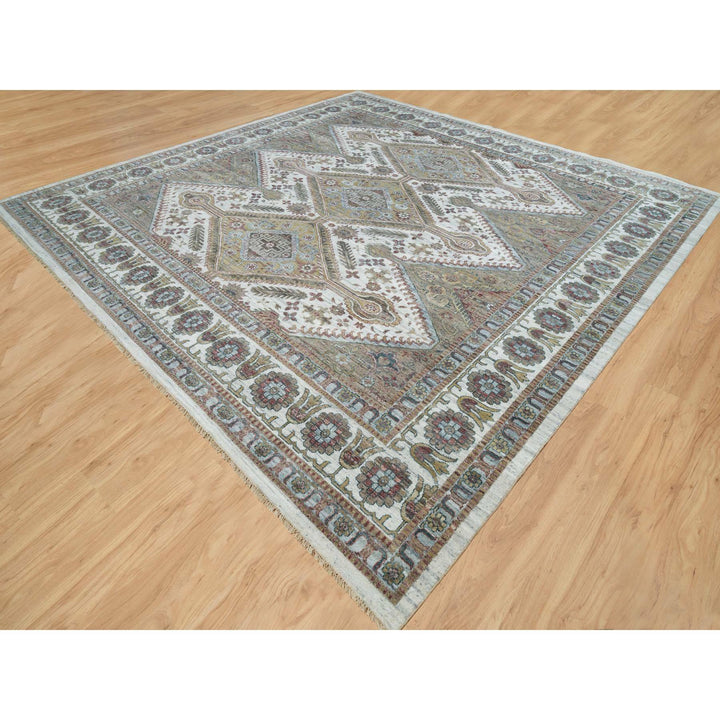 13'11" x 13'11" New Hand Knotted Ivory Cotton Square Oriental Rug - MOA10265819