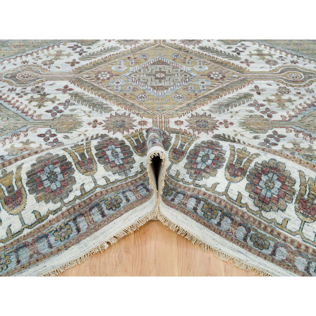 13'11" x 13'11" New Hand Knotted Ivory Cotton Square Oriental Rug - MOA10265819