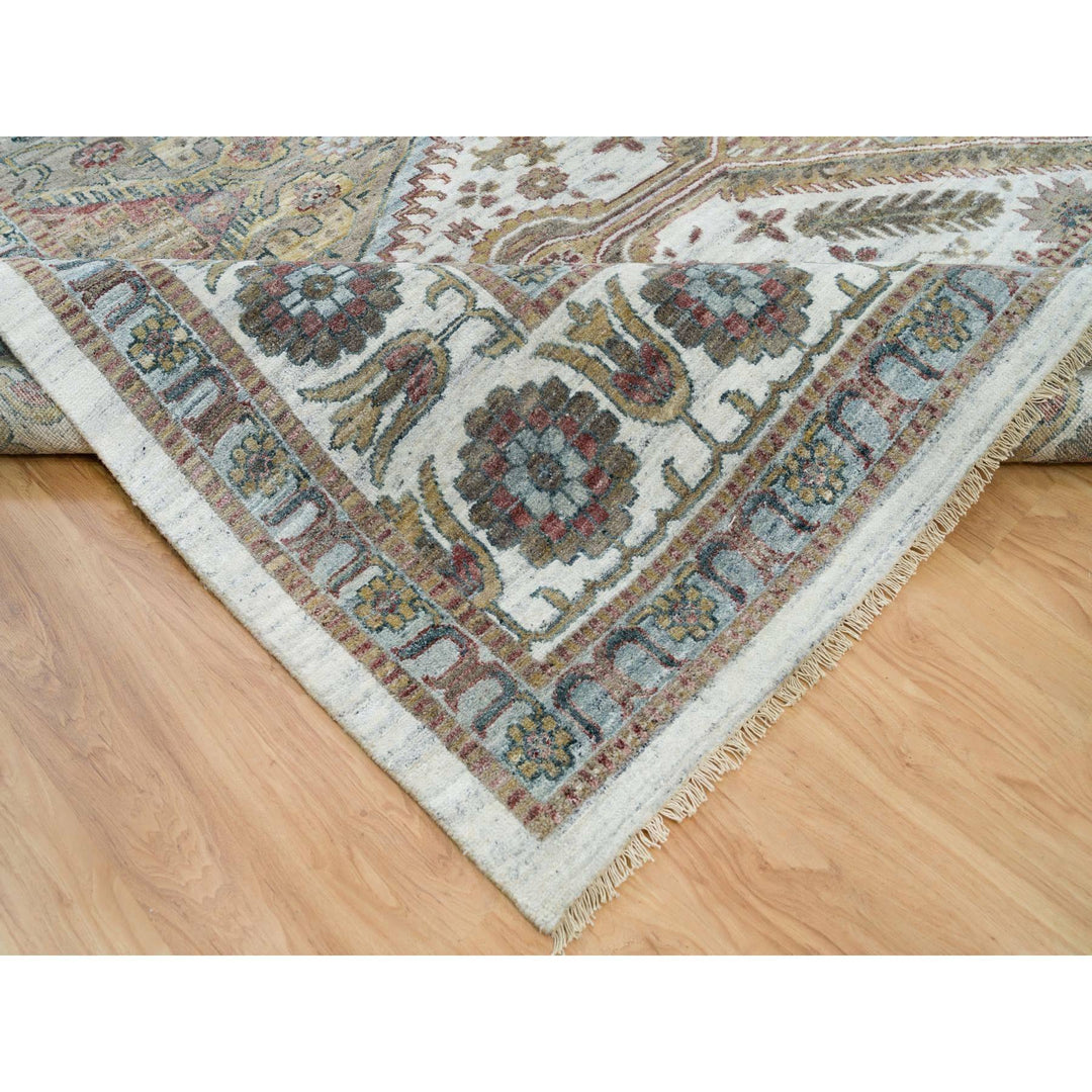 13'11" x 13'11" New Hand Knotted Ivory Cotton Square Oriental Rug - MOA10265819