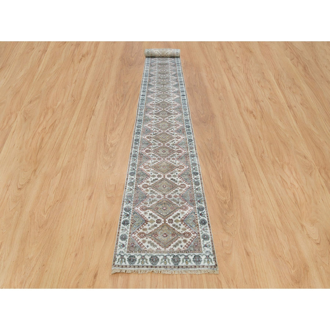 2'7" x 21'9" New Hand Knotted Ivory Wool Runner Oriental Rug - MOA10265820