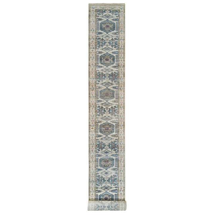 2'7" x 21'7" New Hand Knotted Ivory Wool Runner Oriental Rug - MOA10265823