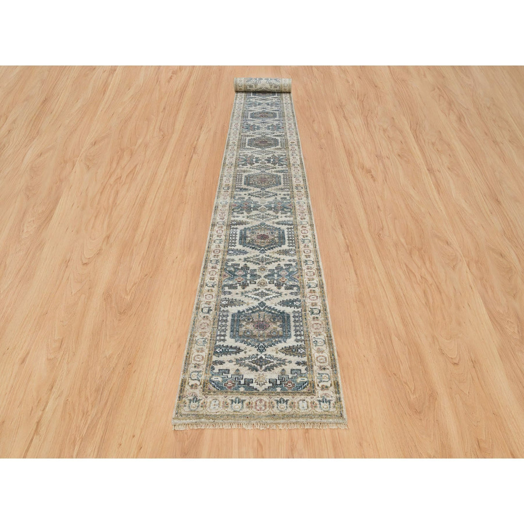 2'7" x 21'7" New Hand Knotted Ivory Wool Runner Oriental Rug - MOA10265823