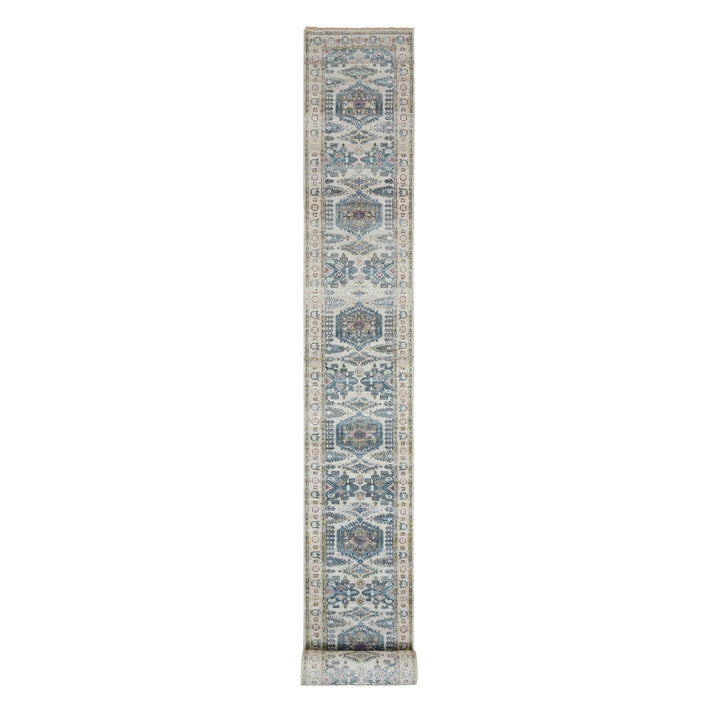 2'7" x 24'1" New Hand Knotted Ivory Wool Runner Oriental Rug - MOA10265824