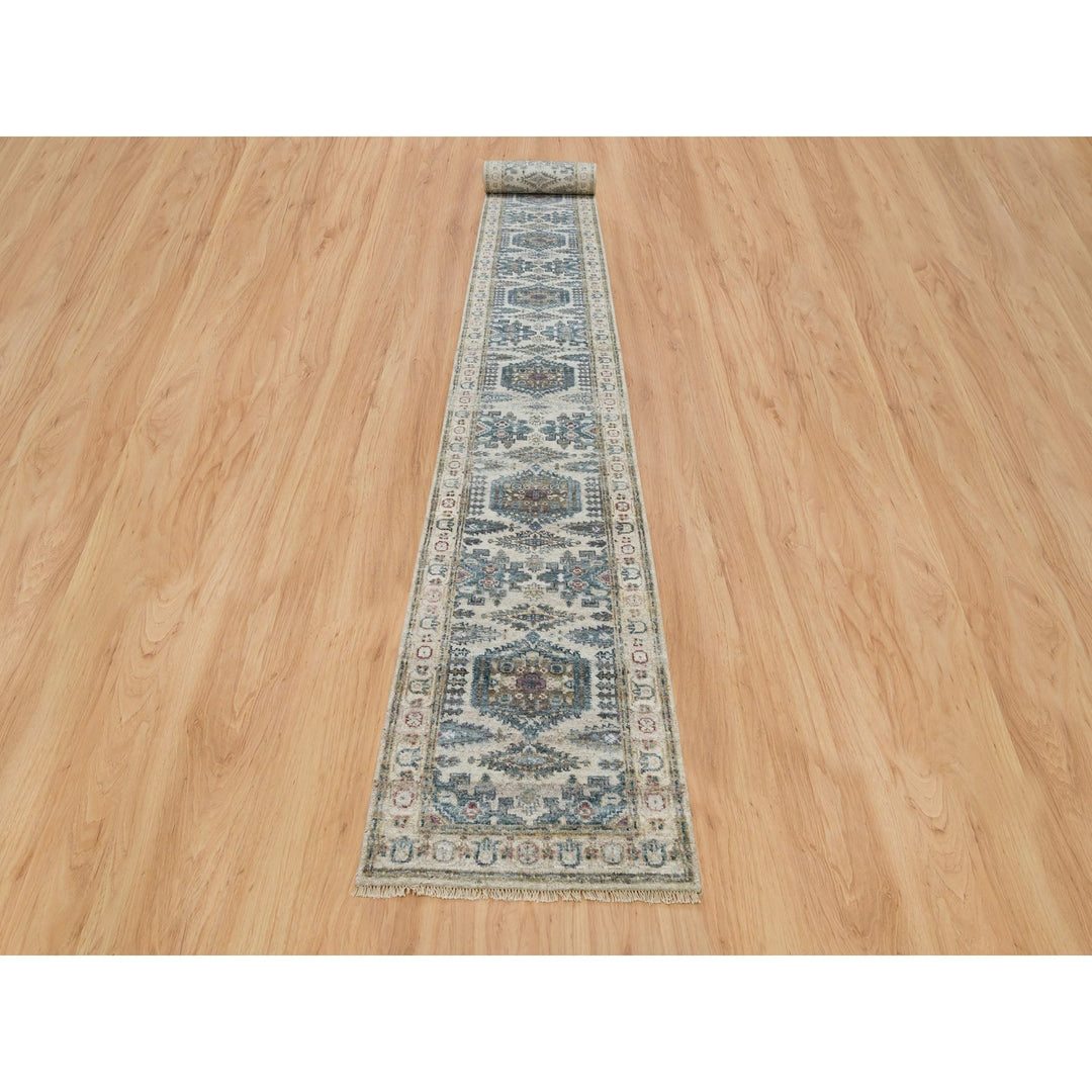 2'7" x 24'1" New Hand Knotted Ivory Wool Runner Oriental Rug - MOA10265824