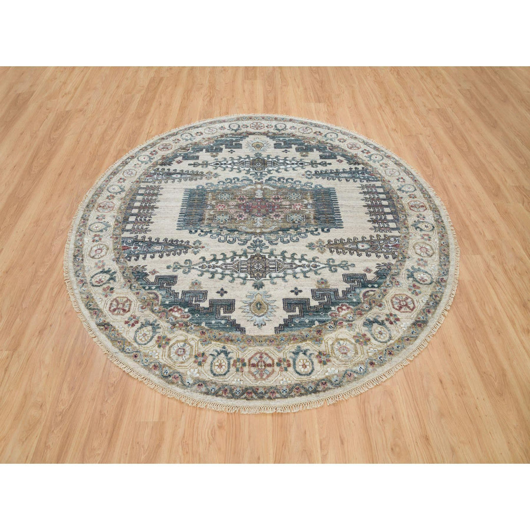 8'0" x 8'0" New Hand Knotted Ivory Cotton Round Oriental Rug - MOA10265826