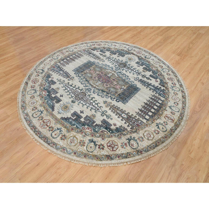 8'0" x 8'0" New Hand Knotted Ivory Cotton Round Oriental Rug - MOA10265826