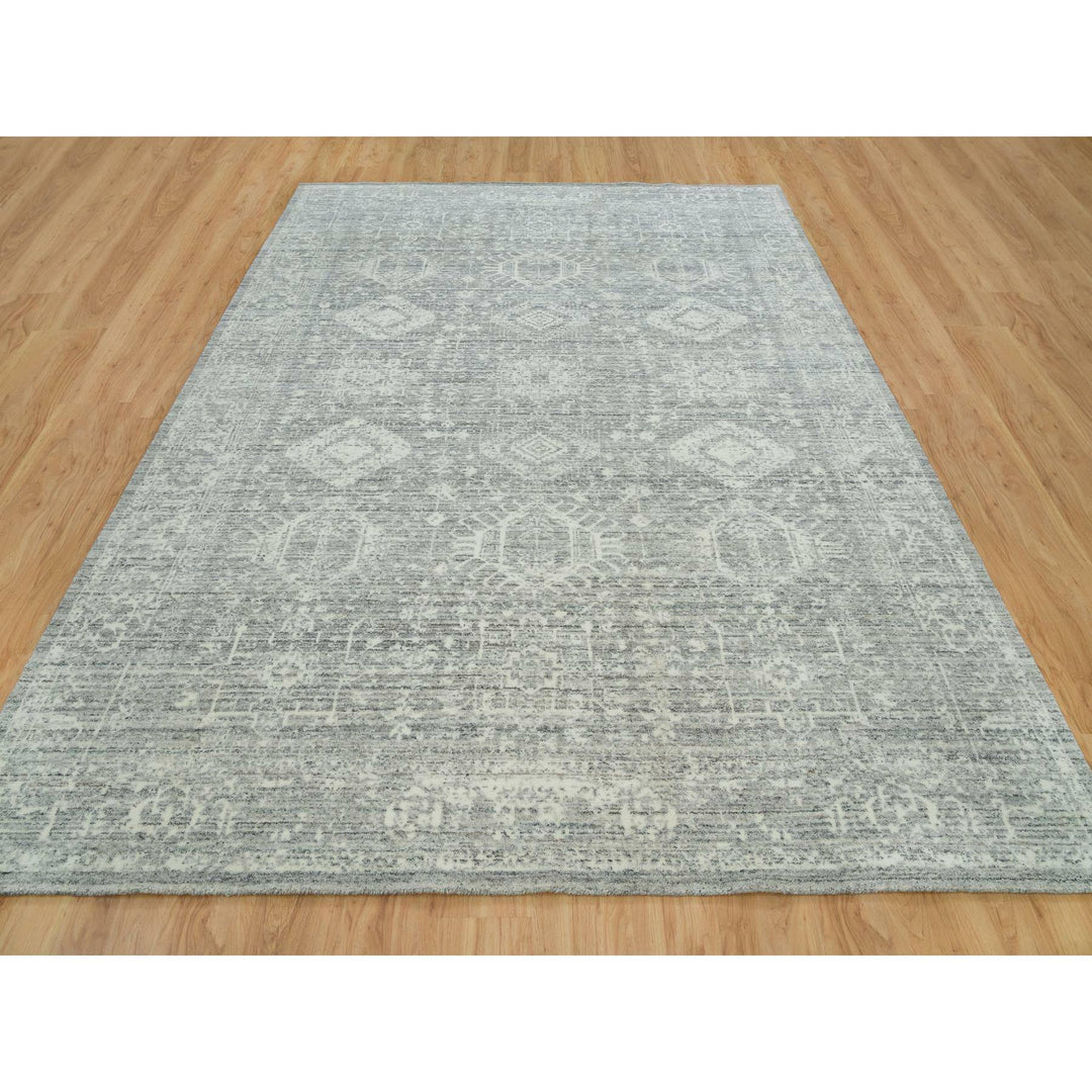 8'11" x 12'0" New Hand Loomed Grey Wool Rectangle Oriental Rug - MOA10265834