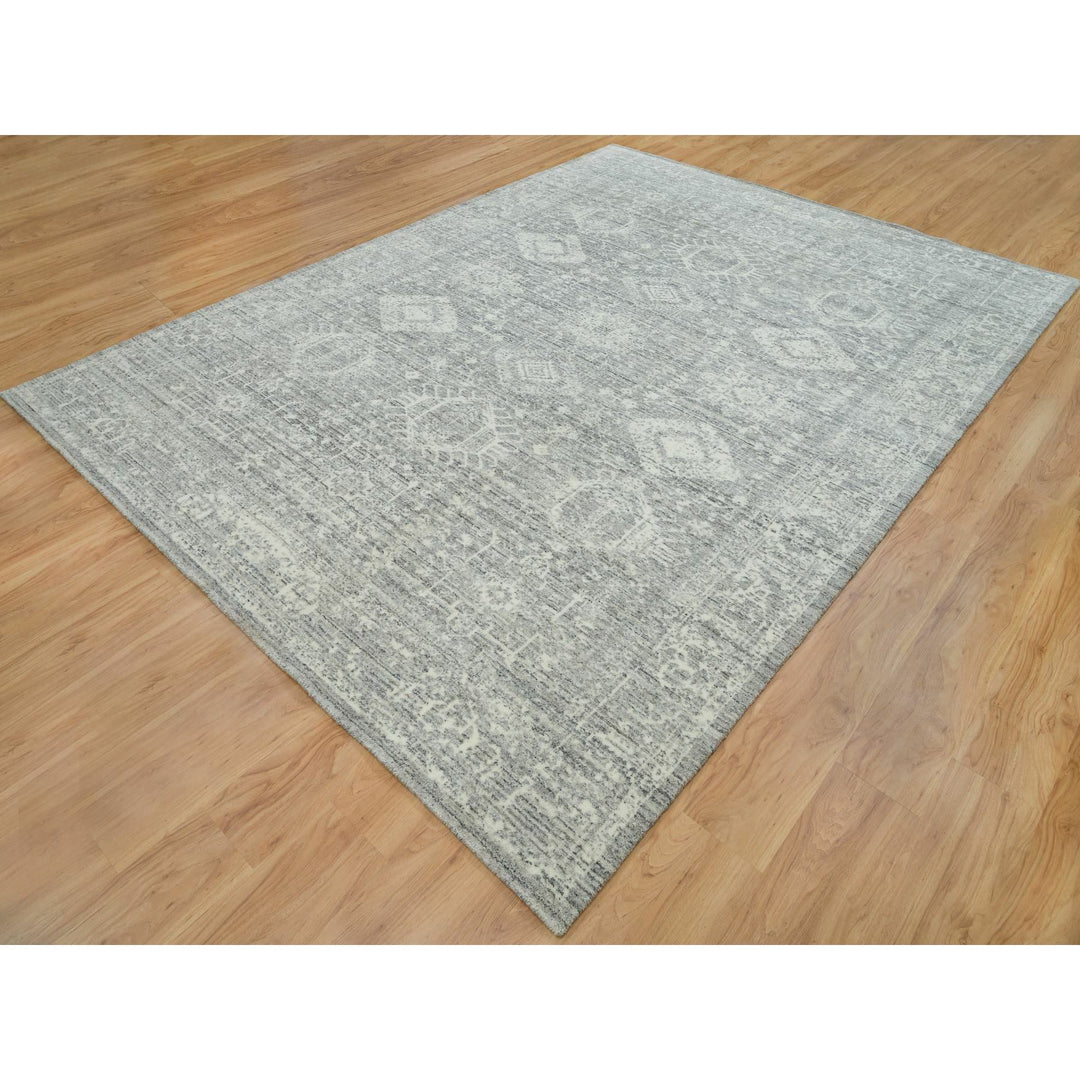 8'11" x 12'0" New Hand Loomed Grey Wool Rectangle Oriental Rug - MOA10265834