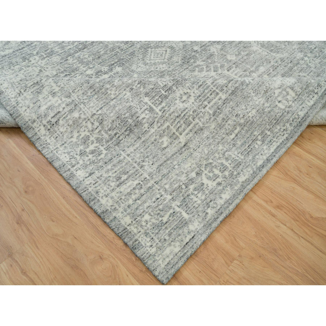 8'11" x 12'0" New Hand Loomed Grey Wool Rectangle Oriental Rug - MOA10265834