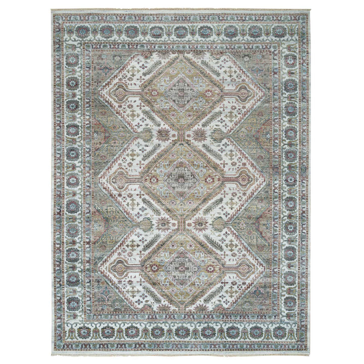 8'10" x 11'10" New Hand Knotted Ivory Wool Rectangle Oriental Rug - MOA10265856