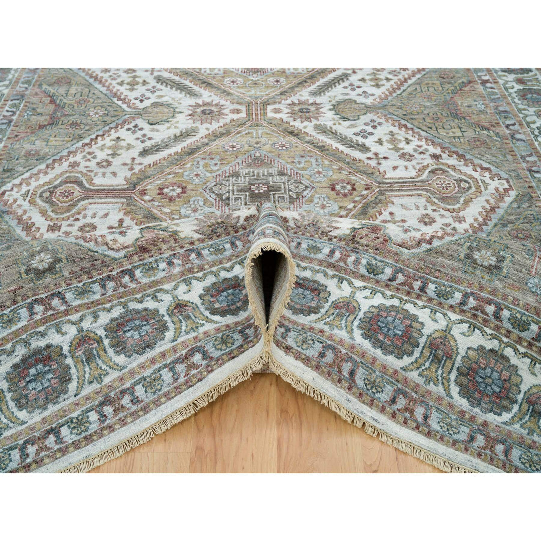 8'10" x 11'10" New Hand Knotted Ivory Wool Rectangle Oriental Rug - MOA10265856